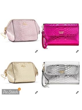 Victoria's Secret Luxe Python Beauty Bag Metallic Snake-Embossed Wristlet Clutch